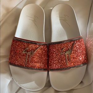 GIUSEPPE ZANOTTI Glitter Zip Slides Women